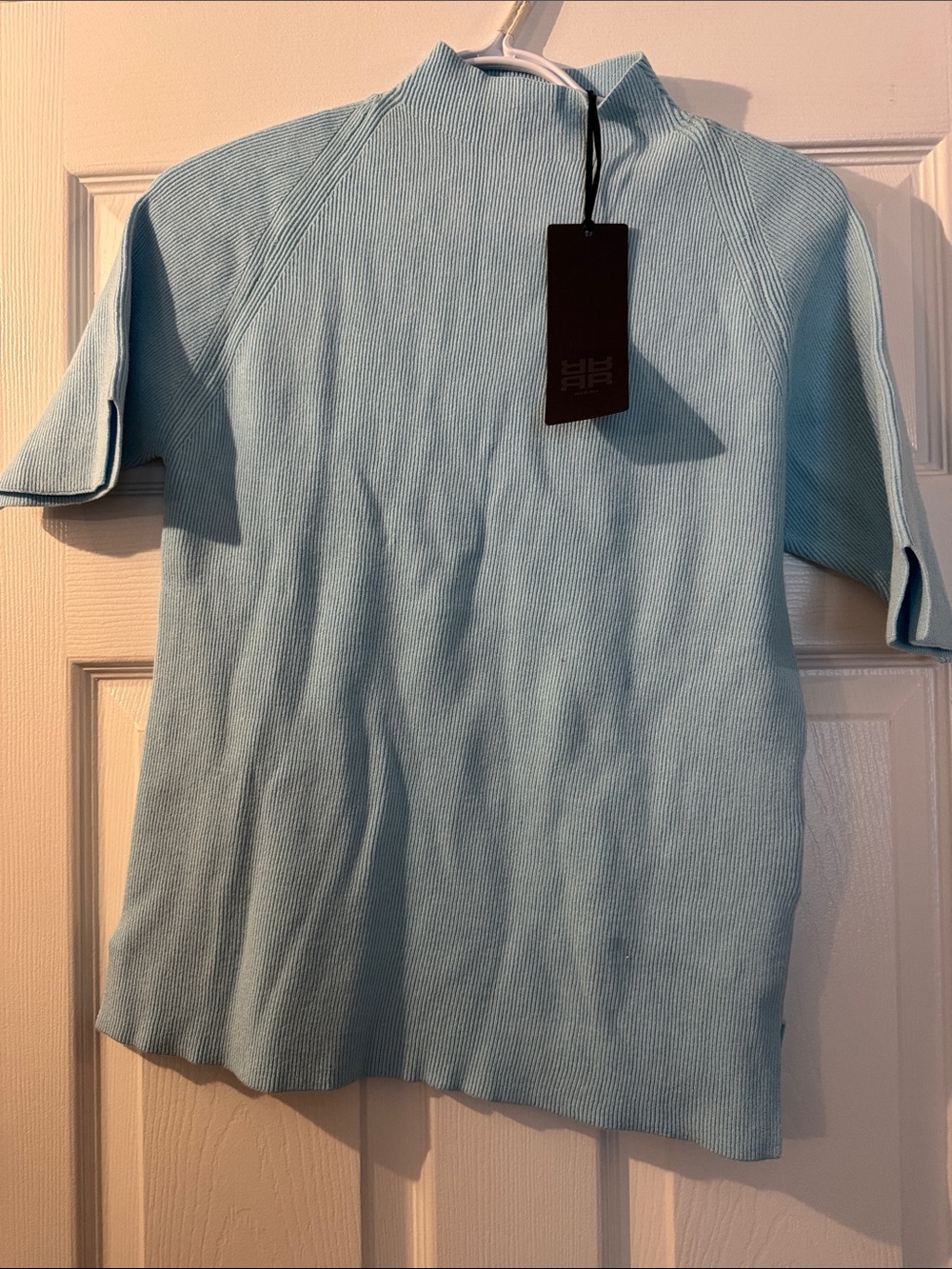 RIANI Pale Blue Short Sleeve Mock Neck Polo